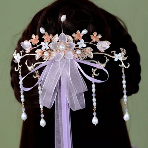 Floral Blossom Bow Hair Clip with Tassels | Handcrafted  Traditional Hairstyle
